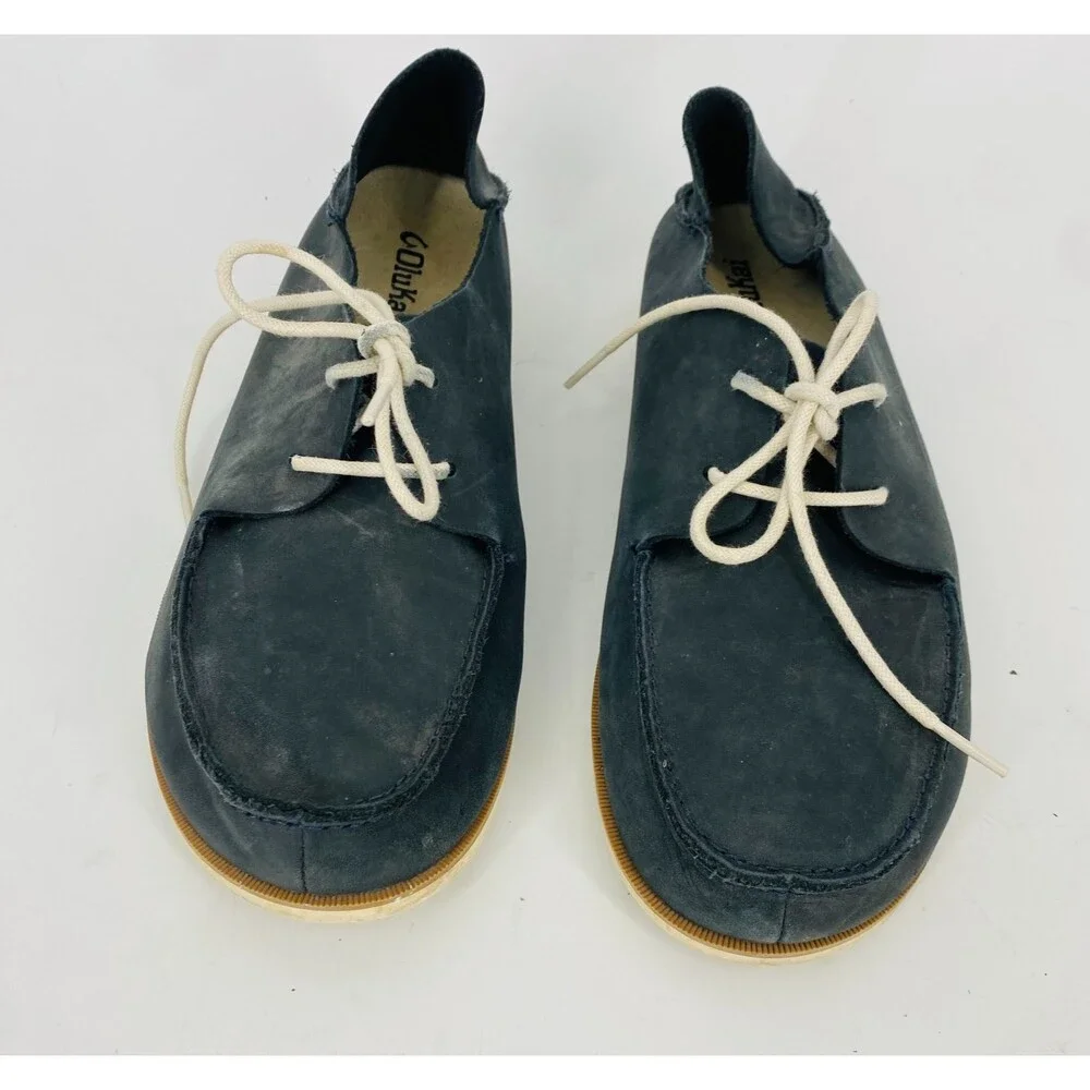 Olukai Navy Gray Leather Boat Shoes Men’s 9 Slip On Casual Deck Loafers